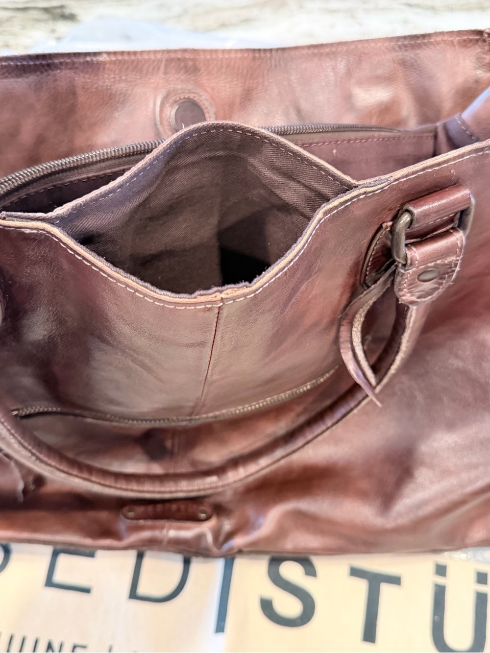 Bed Stu Rockaway Stitch-Detail Distressed
Satchel Bag color-Teak Rustic - Picture 8 of 16
